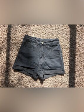 SHEIN Black High-Waist Cuffed Denim Shorts